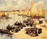 Marie Paintings - A French Harbor by Fernand Marie Eugene Legout-Gerard